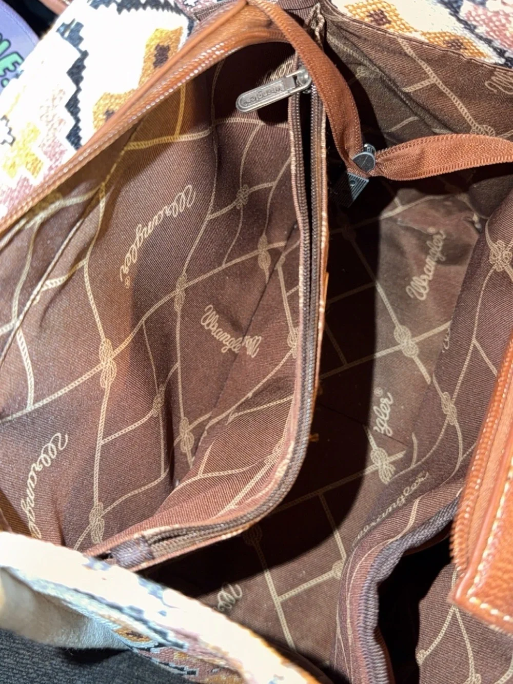 Wrangler Tan and Brown Geometric Tote